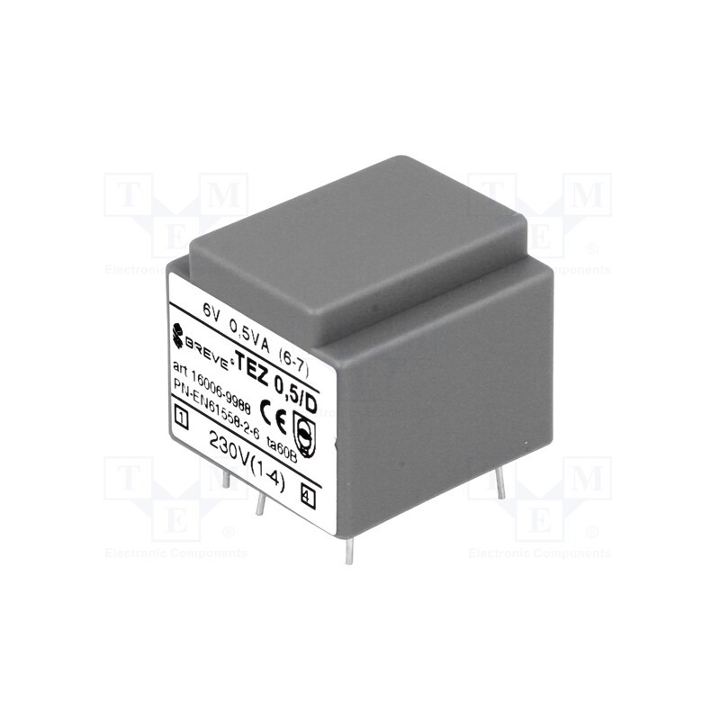 1 pcs x BREVE TUFVASSONS - TEZ0.5/D230/6V - Transformer: encapsulated, 0.5VA, 230VAC, 6V, 83.3mA, PCB, IP00