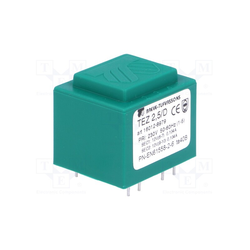 1 pcs x BREVE TUFVASSONS - TEZ2.5/D230/12-12V - Transformer: encapsulated, 2.5VA, 230VAC, 12V, 12V, 104.1mA, PCB