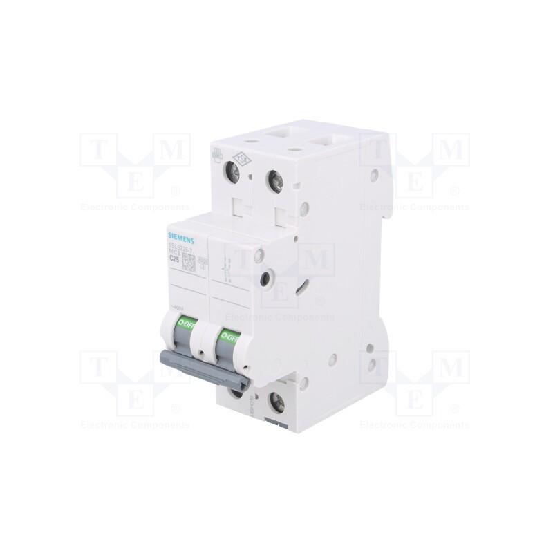 1 pcs x SIEMENS - 5SL6225-7 - Circuit breaker, 400VAC, Inom: 25A, Poles: 2, Charact: C, 6kA, IP20
