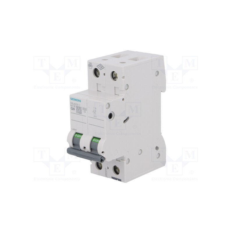 1 pcs x SIEMENS - 5SL6220-7 - Circuit breaker, 400VAC, Inom: 20A, Poles: 2, Charact: C, 6kA, IP20