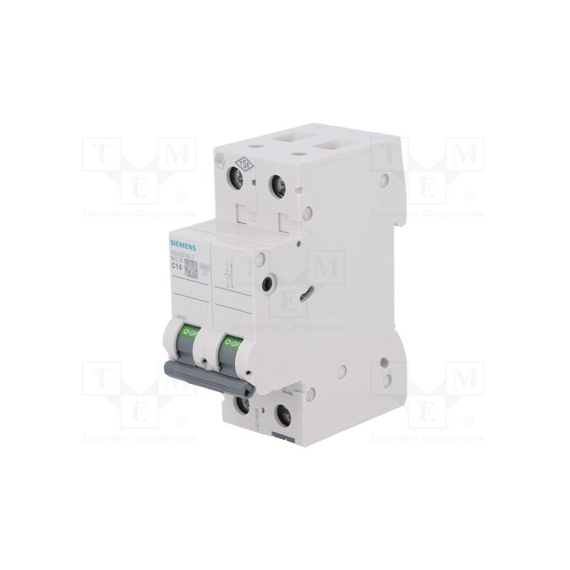 1 pcs x SIEMENS - 5SL6216-7 - Circuit breaker, 400VAC, Inom: 16A, Poles: 2, Charact: C, 6kA, IP20