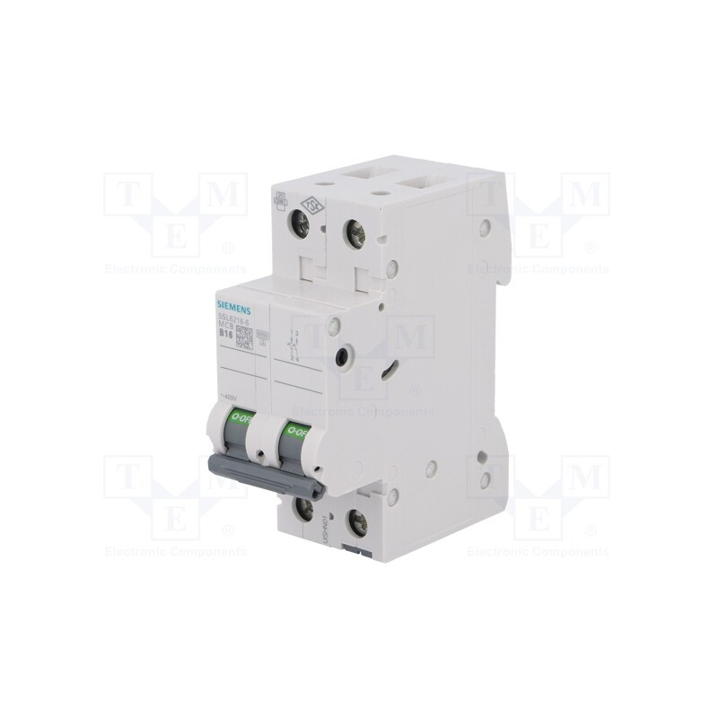 1 pcs x SIEMENS - 5SL6216-6 - Circuit breaker, 400VAC, Inom: 16A, Poles: 2, Charact: B, 6kA, IP20