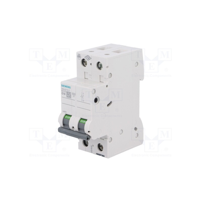 1 pcs x SIEMENS - 5SL6210-7 - Circuit breaker, 400VAC, Inom: 10A, Poles: 2, Charact: C, 6kA, IP20