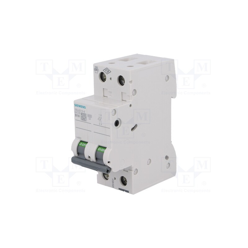 1 pcs x SIEMENS - 5SL6210-6 - Circuit breaker, 400VAC, Inom: 10A, Poles: 2, Charact: B, 6kA, IP20