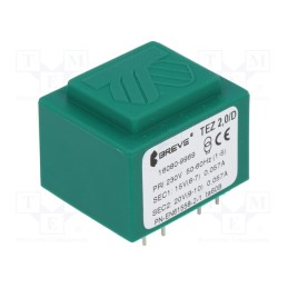 1 pcs x BREVE TUFVASSONS - TEZ2/D230/15-20V - Transformer: encapsulated, 2VA, 230VAC, 15V, 20V, PCB, IP00, A: 28mm