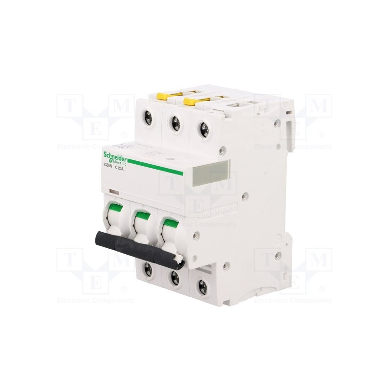 1 pcs x SCHNEIDER ELECTRIC - A9F04320 - Circuit breaker, 400VAC, Inom: 20A, Poles: 3, Charact: C, 6kA, IP20