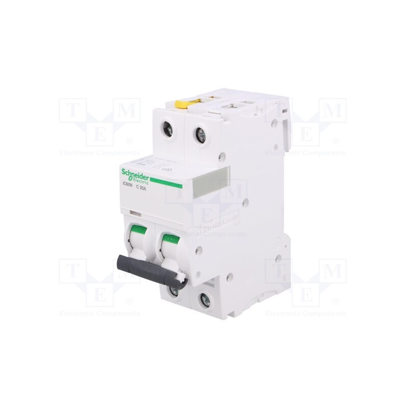 1 pcs x SCHNEIDER ELECTRIC - A9F04220 - Circuit breaker, 400VAC, Inom: 20A, Poles: 2, Charact: C, 6kA, IP20