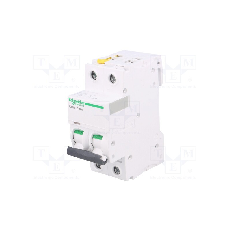1 pcs x SCHNEIDER ELECTRIC - A9F04216 - Circuit breaker, 400VAC, Inom: 16A, Poles: 2, Charact: C, 6kA, IP20