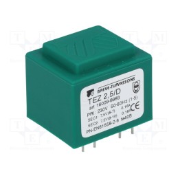 1 pcs x BREVE TUFVASSONS - TEZ2.5/D230/7.5-7.5V - Transformer: encapsulated, 2.5VA, 230VAC, 7.5V, 7.5V, 166.6mA, PCB