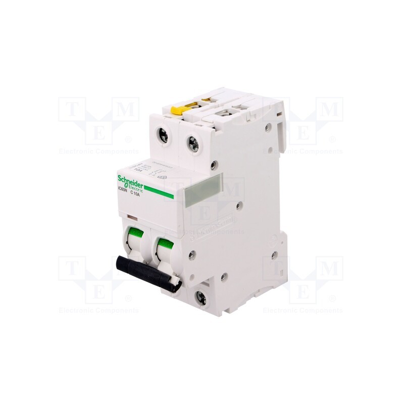 1 pcs x SCHNEIDER ELECTRIC - A9F04210 - Circuit breaker, 400VAC, Inom: 10A, Poles: 2, Charact: C, 6kA, IP20