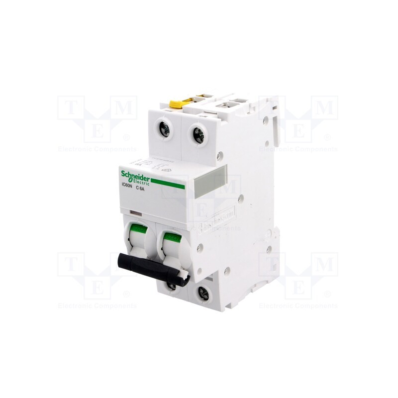 1 pcs x SCHNEIDER ELECTRIC - A9F04206 - Circuit breaker, 400VAC, Inom: 6A, Poles: 2, for DIN rail mounting