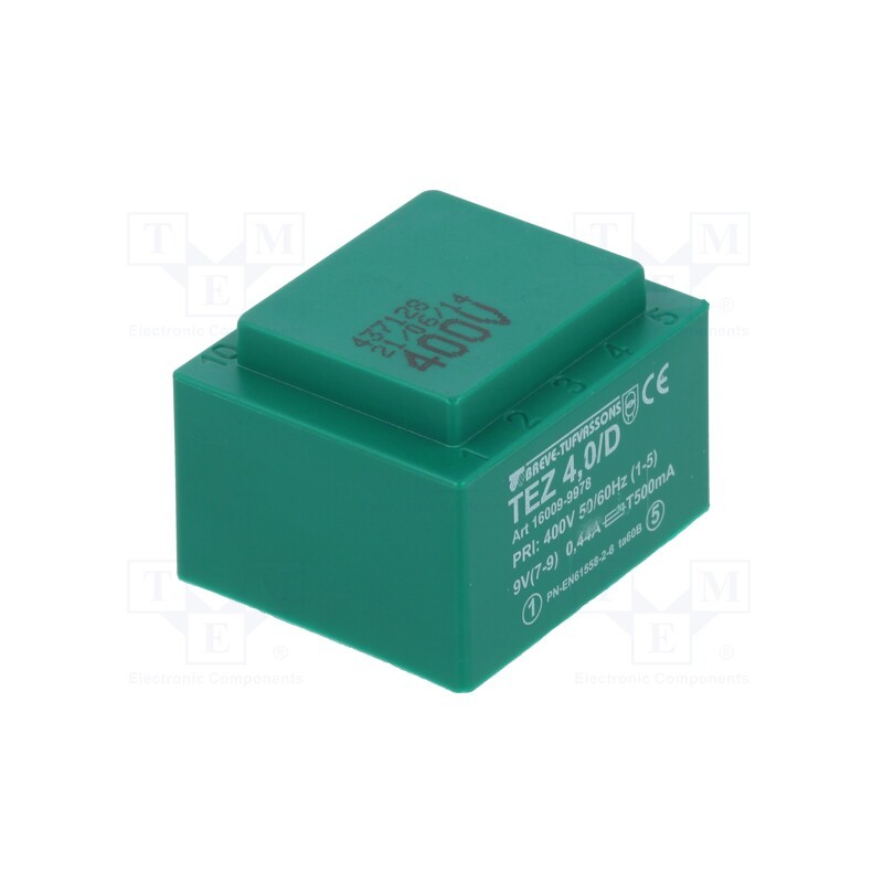 1 pcs x BREVE TUFVASSONS - TEZ4/D400/9V - Transformer: encapsulated, 4VA, 400VAC, 9V, 444.4mA, PCB, IP00, TEZ