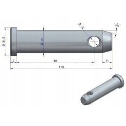 Lower hitch hook support pin 1663987m1