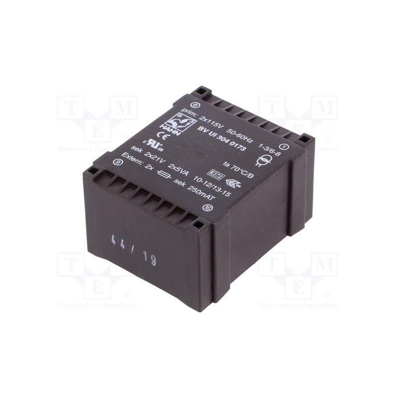 1 pcs x HAHN - BV UI 304 0173 - Transformer: encapsulated, 10VA, 115VACx2, 21V, 21V, 238mA, 238mA
