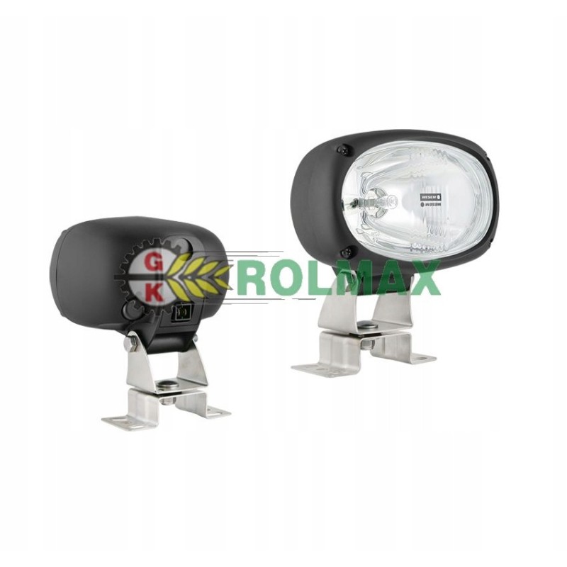 Halogen work lamp with omega holder and built-in