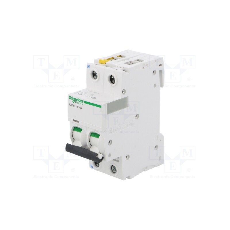 1 pcs x SCHNEIDER ELECTRIC - A9F03610 - Circuit breaker, 400VAC, Inom: 10A, Poles: 1+N, Charact: B, 6kA, IP20