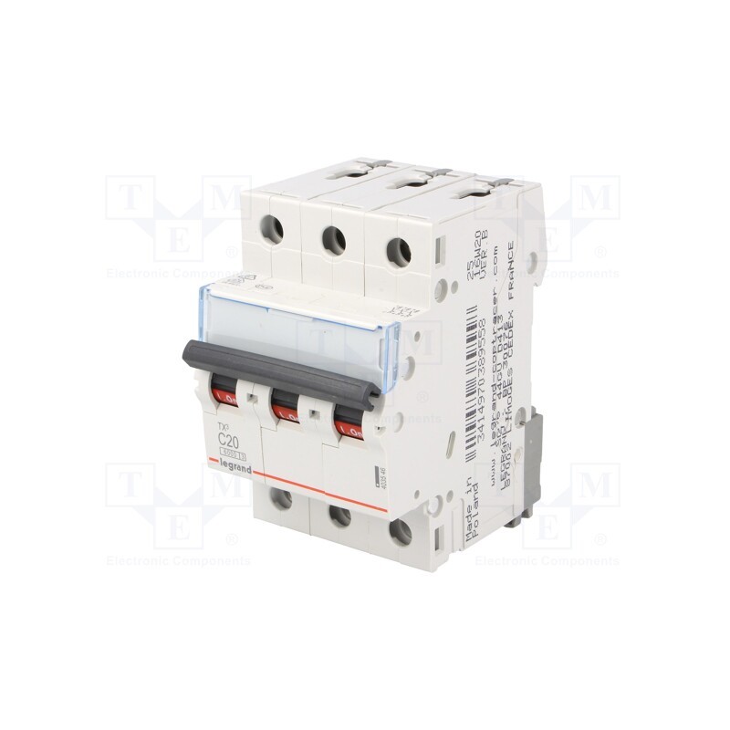 1 pcs x LEGRAND - S 303 C20 TX - Circuit breaker, 400VAC, Inom: 20A, Poles: 3, Charact: C, 6kA, IP20