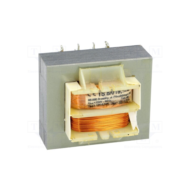 1 pcs x INDEL - TS8/019 - Transformer: mains, 8VA, 230VAC, 12V, 12V, 340mA, 340mA, screw type