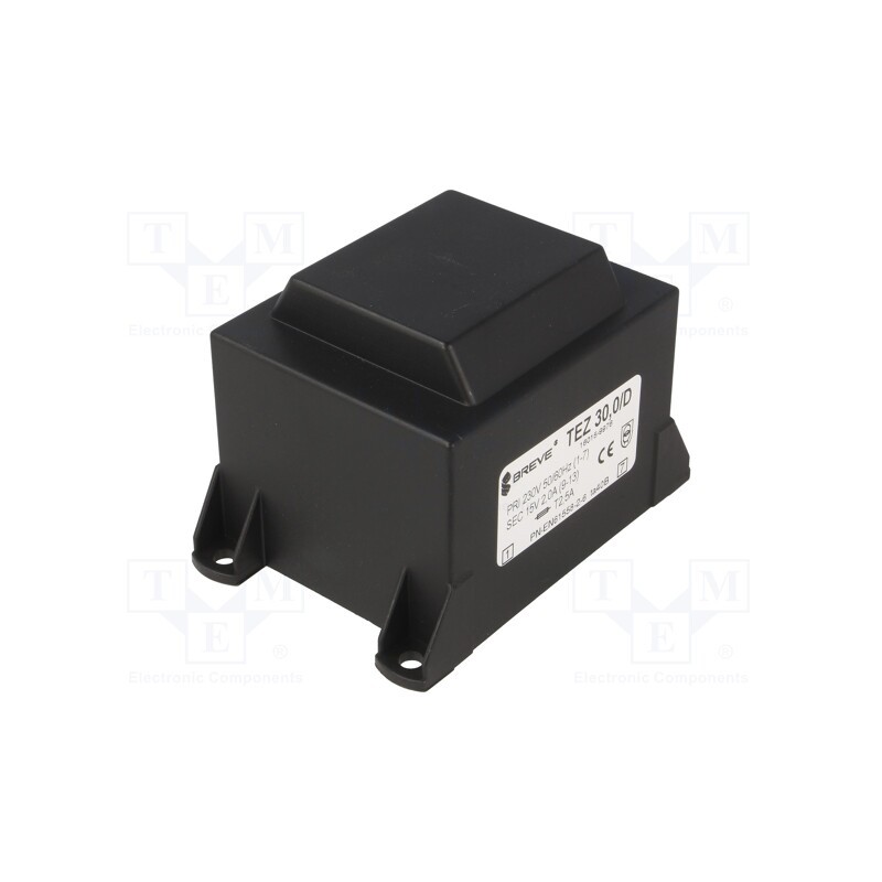 1 pcs x BREVE TUFVASSONS - TEZ30/D230/15V - Transformer: encapsulated, 30VA, 230VAC, 15V, 2A, PCB, IP00, TEZ