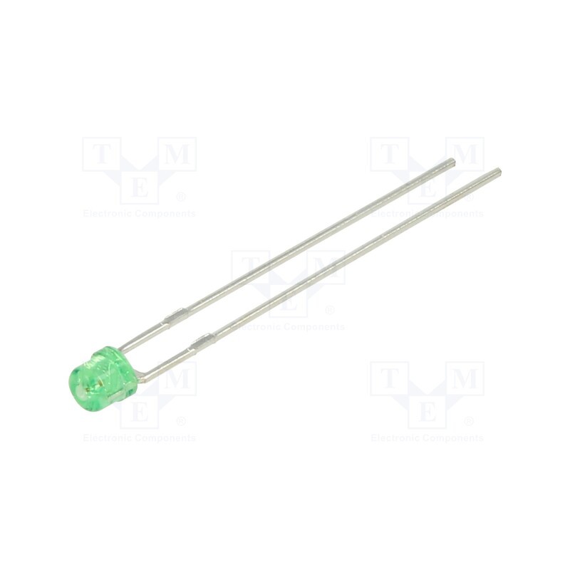 5 pcs x KINGBRIGHT ELECTRONIC - L-1334GT - LED, 3mm, green, 2÷6mcd, 130°, Front: flat, 2.2÷2.5V, No.of term: 2