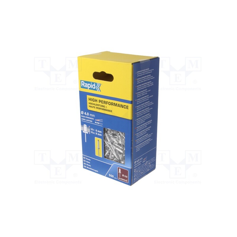 1 pcg x RAPID - 5001434 - Rivet, aluminium, Rivet diam: 4mm, L.rivet: 12mm, 500pcs.