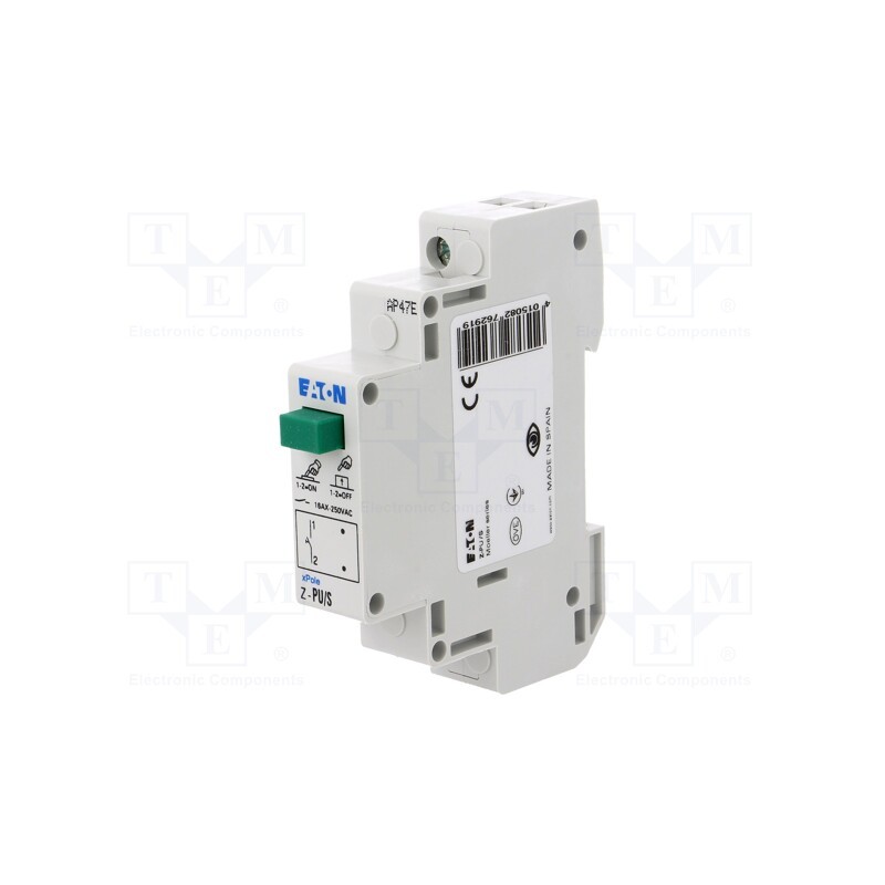 1 pcs x EATON ELECTRIC - Z-PU/S - Module: pushbutton switch, 250VAC, 16A, IP40, 17.5x90x60mm, Z-PU