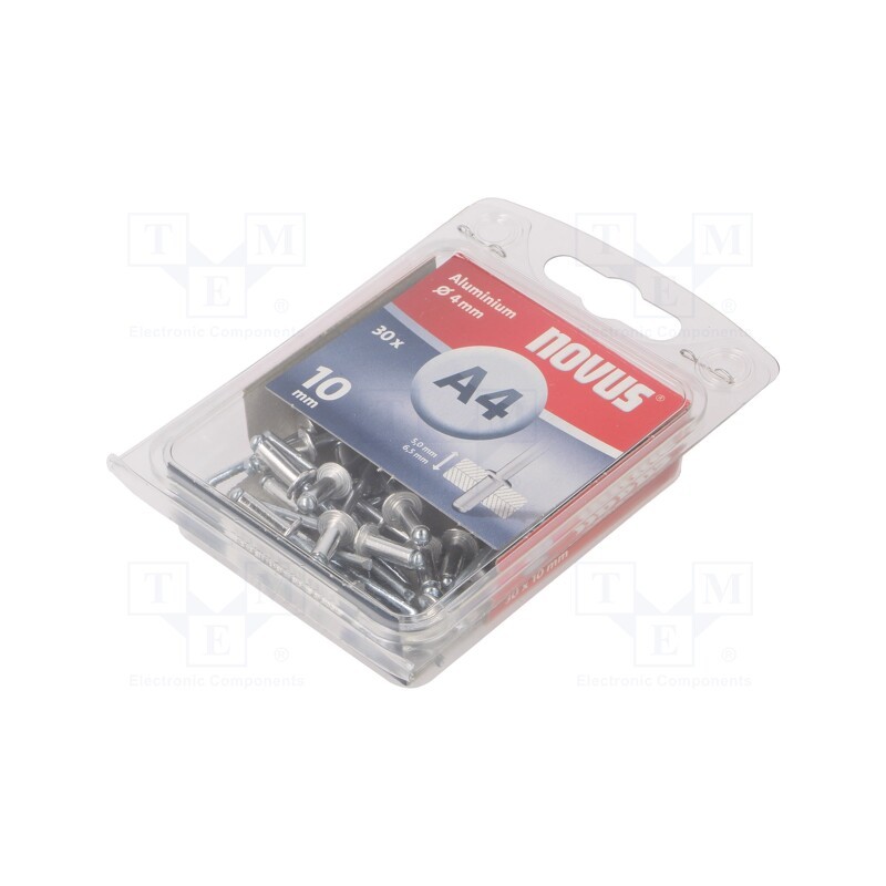 1 pcg x NOVUS - 045-0025 - Rivet, aluminium, Rivet diam: 4mm, L.rivet: 10mm, 30pcs.