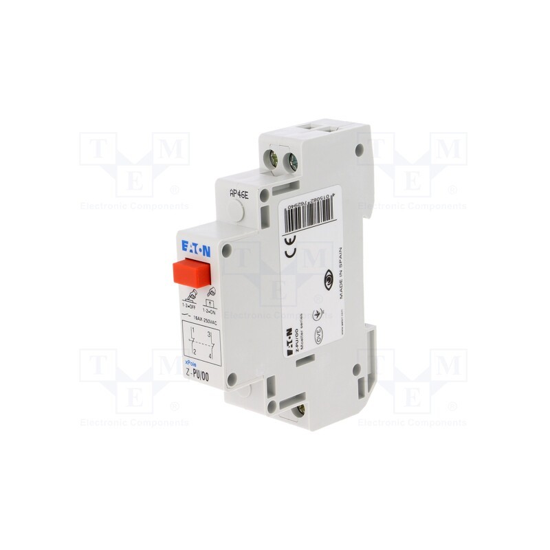 1 pcs x EATON ELECTRIC - Z-PU/OO - Module: pushbutton switch, 250VAC, 16A, IP40, 17.5x90x60mm, Z-PU