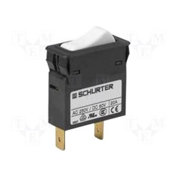 1 pcs x SCHURTER - 4435.0001 - Circuit breaker, Urated: 240VAC, 32VDC, 20A, SPST, Poles: 1, MCB