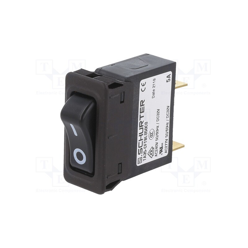 1 pcs x SCHURTER - 4435.0253 - Circuit breaker, Urated: 240VAC, 32VDC, 5A, SPST, Poles: 1, SNAP-IN