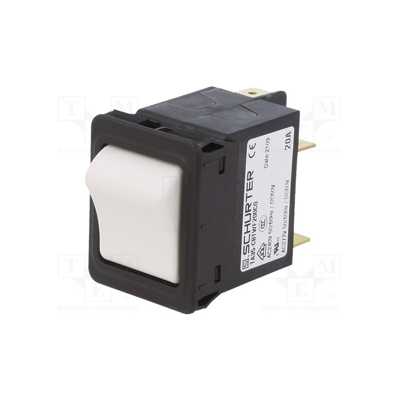 1 pcs x SCHURTER - 4435.0002 - Circuit breaker, Urated: 240VAC, 60VDC, 20A, DPST, Poles: 2, SNAP-IN