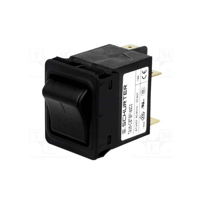 1 pcs x SCHURTER - 4435.0378 - Circuit breaker, Urated: 240VAC, 60VDC, 16A, DPST, Poles: 2, 34x26mm