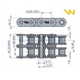 Roller chain 12b2 16 links 305mm Sipma Warynski