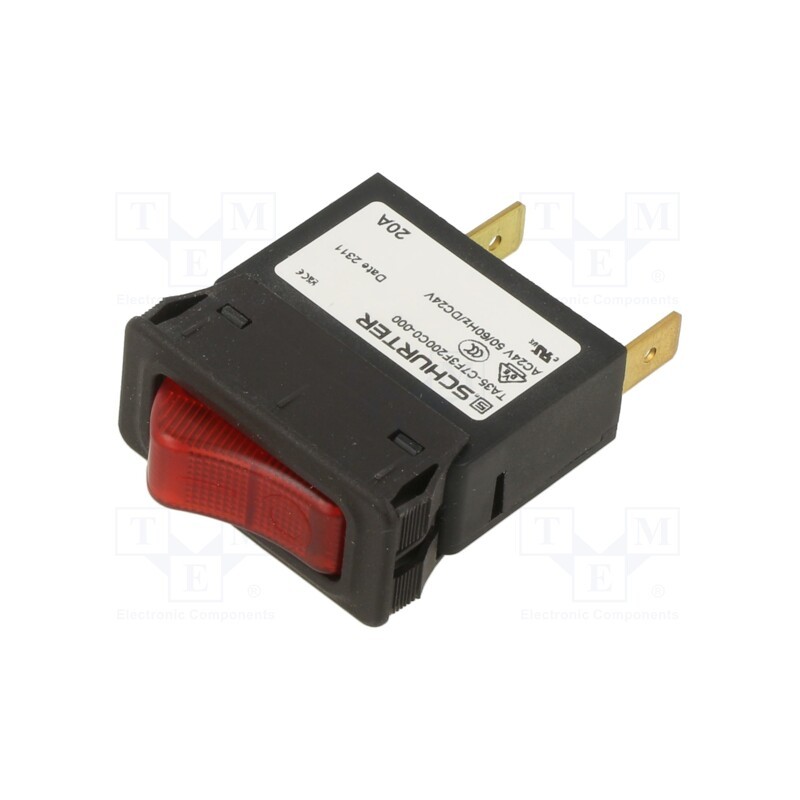 1 pcs x SCHURTER - 4435.0473 - Circuit breaker, Urated: 240VAC, 32VDC, 20A, SNAP-IN, MCB