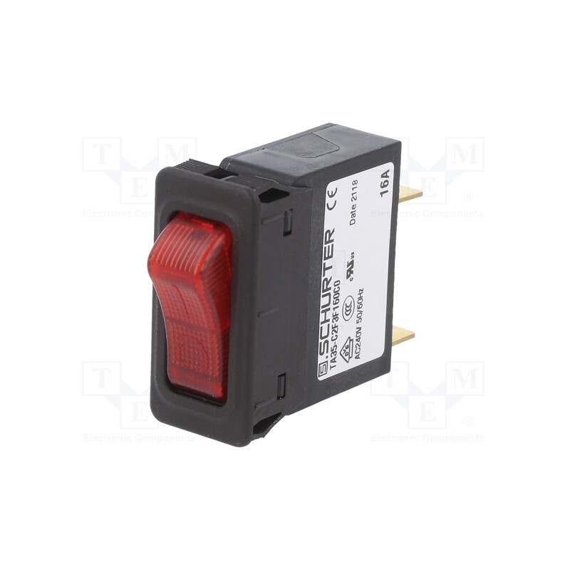 1 pcs x SCHURTER - 4435.0507 - Circuit breaker, Urated: 240VAC, 32VDC, 16A, SPST, Poles: 1, SNAP-IN