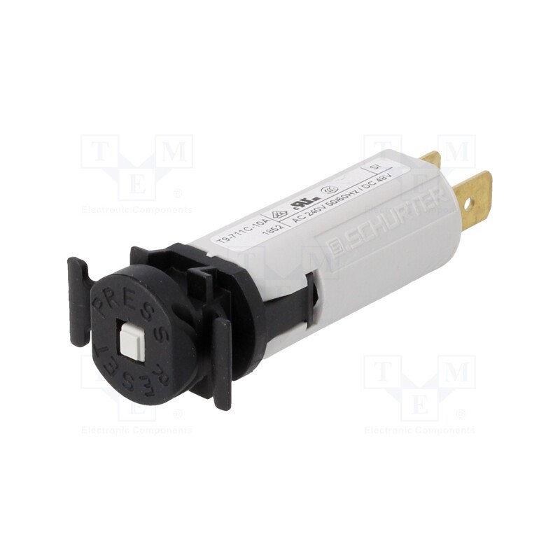 1 pcs x SCHURTER - 4404.0032 - Circuit breaker, Urated: 240VAC, 48VDC, 10A, SPST, Poles: 1, SNAP-IN