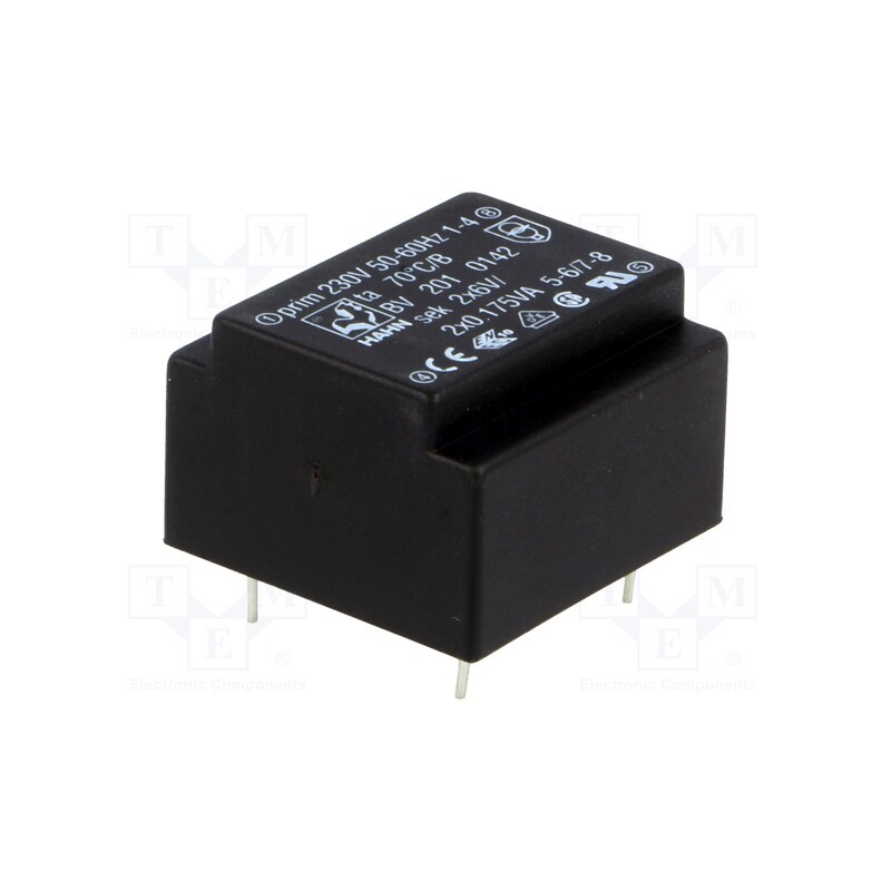 1 pcs x HAHN - BV 201 0142 - Transformer: encapsulated, 0.35VA, 230VAC, 6V, 6V, 29mA, 29mA, PCB