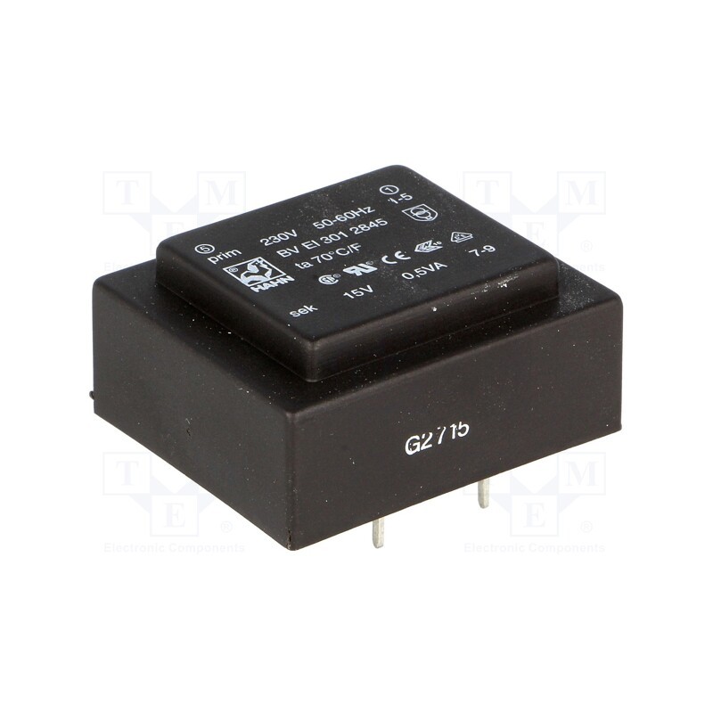 1 pcs x HAHN - BV EI 301 2845 - Transformer: encapsulated, 0.5VA, 230VAC, 15V, 33mA, PCB, BVEI