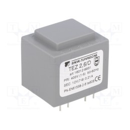 1 pcs x BREVE TUFVASSONS - TEZ2.6/D400/12V - Transformer: encapsulated, 2.5VA, 400VAC, 12V, 208.3mA, PCB, IP00
