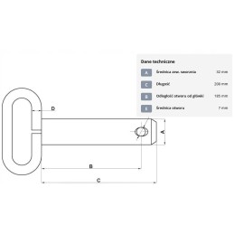 Straight pin pin with handle 32mm dl 185mm