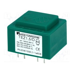 1 pcs x BREVE TUFVASSONS - TEZ1.5/D230/24-24V - Transformer: encapsulated, 1.5VA, 230VAC, 24V, 24V, 31.2mA, 31.2mA