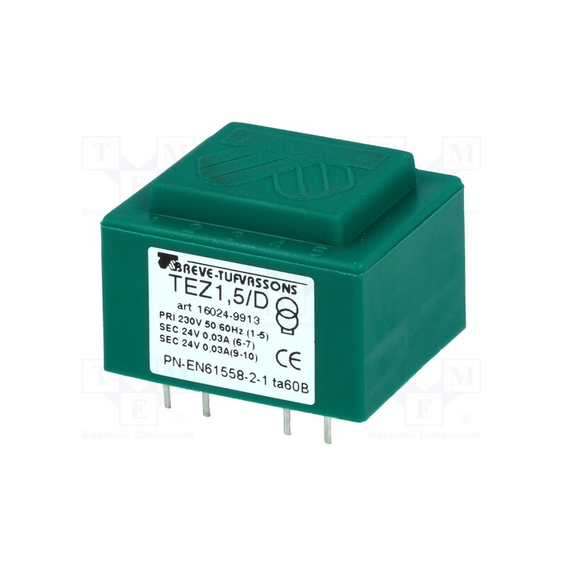 1 pcs x BREVE TUFVASSONS - TEZ1.5/D230/24-24V - Transformer: encapsulated, 1.5VA, 230VAC, 24V, 24V, 31.2mA, 31.2mA