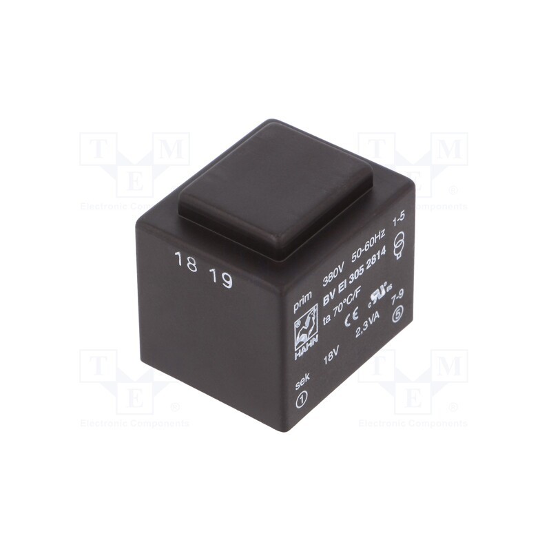1 pcs x HAHN - BV EI 305 2814 - Transformer: encapsulated, 2.3VA, 380VAC, 18V, 128mA, PCB, BVEI