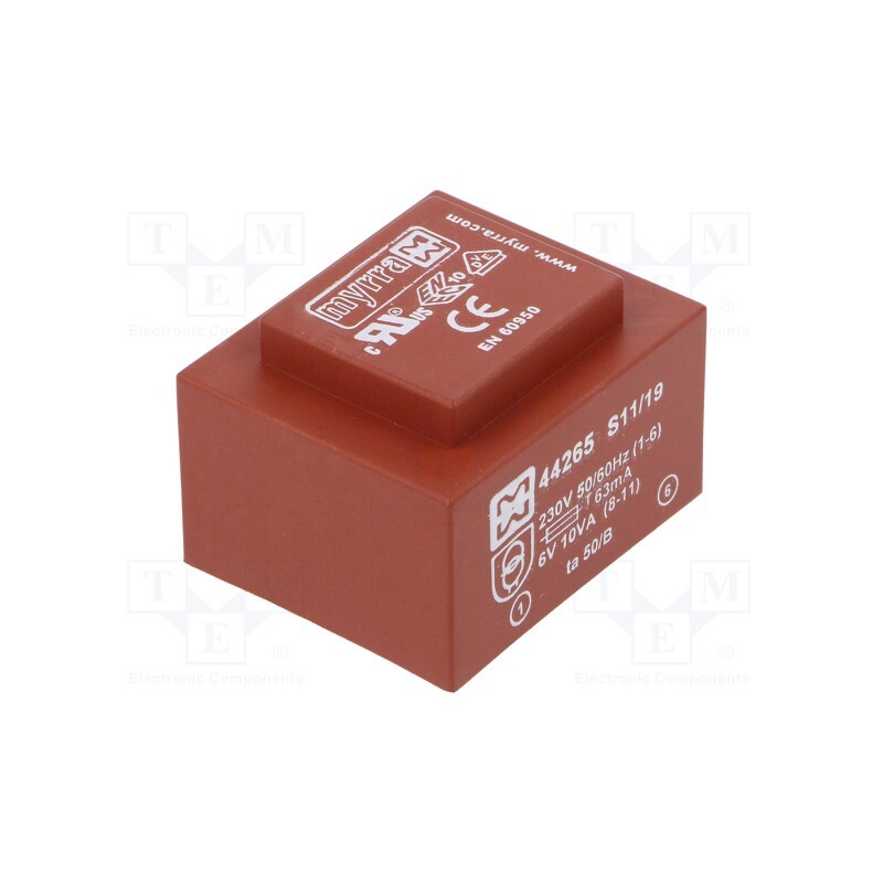 1 pcs x MYRRA - 44265 - Transformer: encapsulated, 10VA, 230VAC, 6V, 1667mA, PCB