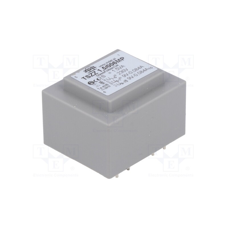 1 pcs x INDEL - TSZZ1.5/006MP - Transformer: encapsulated, 1.5VA, 230VAC, 9V, 9V, 83mA, 83mA, PCB