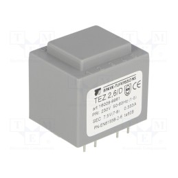1 pcs x BREVE TUFVASSONS - TEZ2.6/D230/7.5V - Transformer: encapsulated, 2.5VA, 230VAC, 7.5V, 333.3mA, PCB, IP00