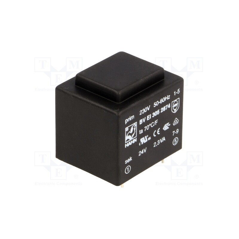 1 pcs x HAHN - BV EI 305 2874 - Transformer: encapsulated, 2.3VA, 230VAC, 24V, 96mA, PCB, BVEI