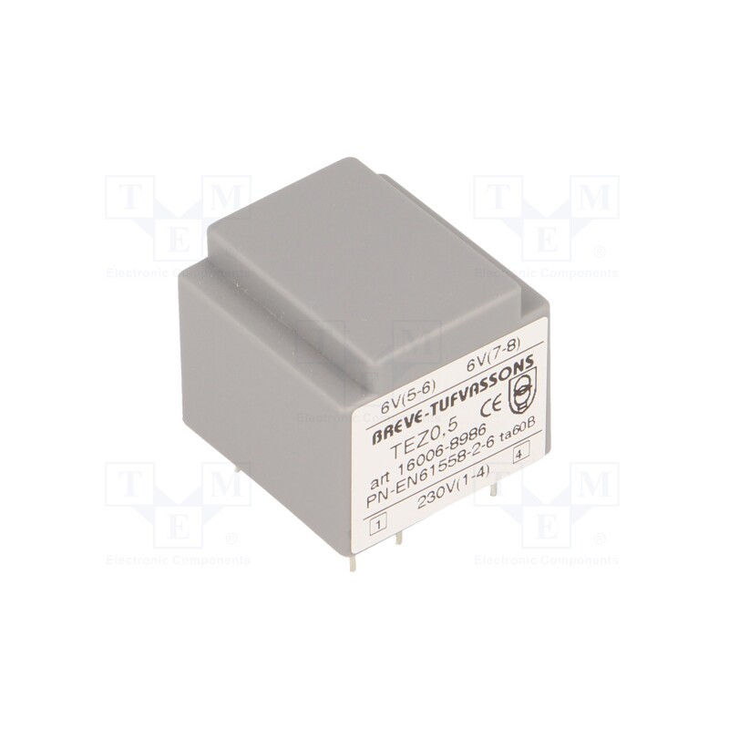 1 pcs x BREVE TUFVASSONS - TEZ0.5/D230/6-6V - Transformer: encapsulated, 0.5VA, 230VAC, 6V, 6V, 41.6mA, 41.6mA