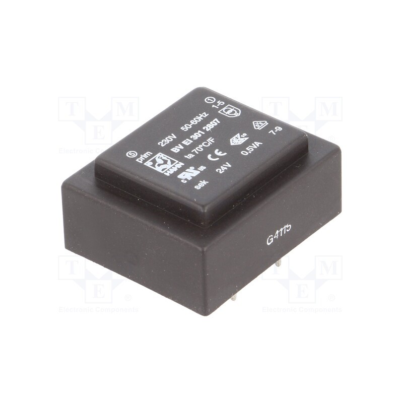 1 pcs x HAHN - BV EI 301 2807 - Transformer: encapsulated, 0.5VA, 230VAC, 24V, 21mA, PCB, BVEI