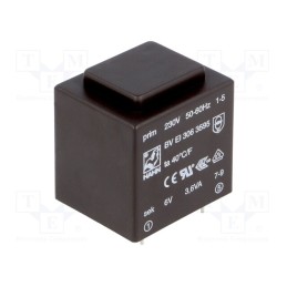 1 pcs x HAHN - BV EI 306 3595 - Transformer: encapsulated, 3.6VA, 230VAC, 6V, 600mA, PCB, BVEI